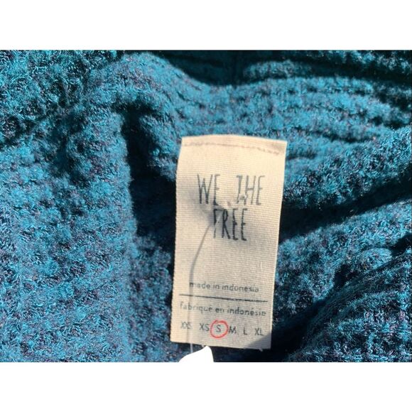 We The Free People Kitty Waffle Knit Thermal teal BOHO Sweater sz S - Picture 3 of 7